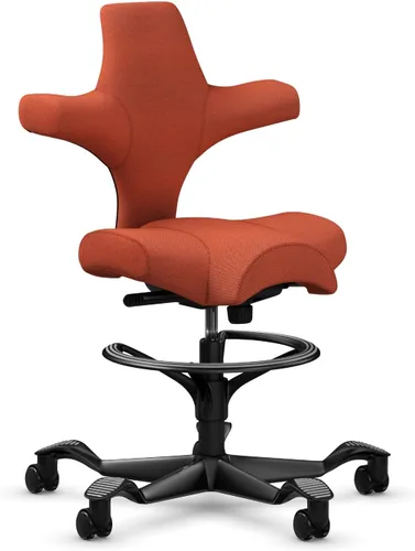 Vista 40 de HAG Capisco Sit to Stand - Silla de pie con marco blanco, tapizado, color rosa rubor Pink Blush