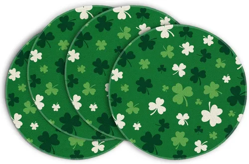Vista 10 de Artoid Mode Juego de 4 manteles individuales del día de San Patricio con trébol beige de 12 x 18 pulgadas para decoración de fiestas, cocina, comedor