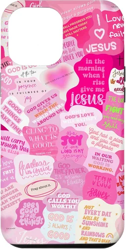 Vista 25 de Funda estética para iPhone 16 con versículos bíblicos cristianos con citas positivas