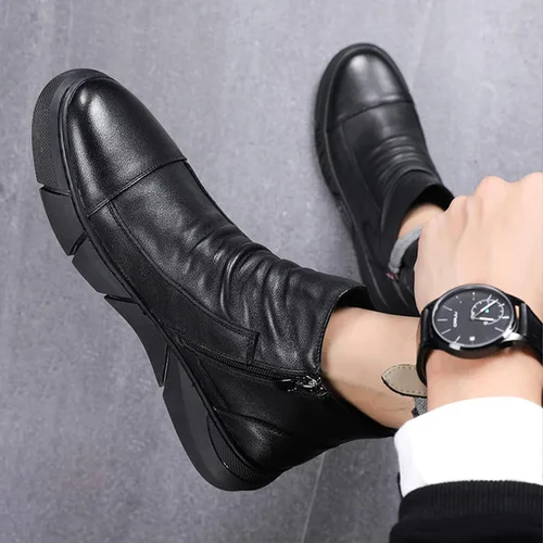 Vista 14 de Keilinia Botas de cuero casuales de alta calidad italianas negras para hombre, botines antideslizantes que absorben los golpes para otoño 2022