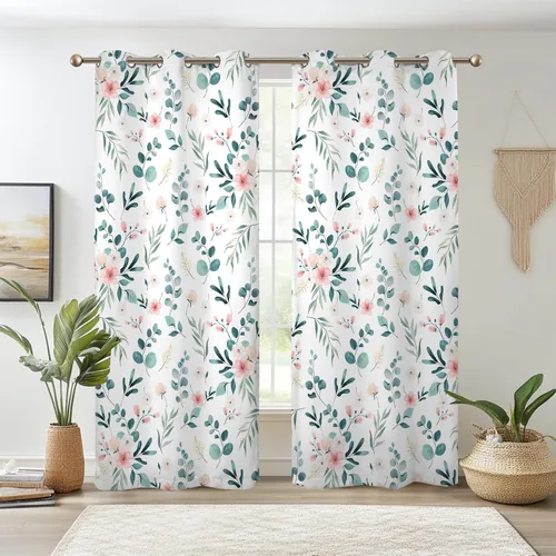Vista 26 de Renaiss Pink Cherry Patels - Cortinas opacas con aislamiento térmico de flores de cerezo japonés, cortinas de ventana de dormitorio con estampado