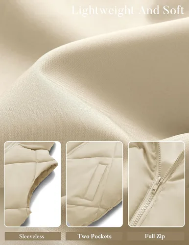 Vista 5 de MEROKEETY Chaleco acolchado para mujer, sin mangas, con cremallera, con cuello alto, con bolsillos