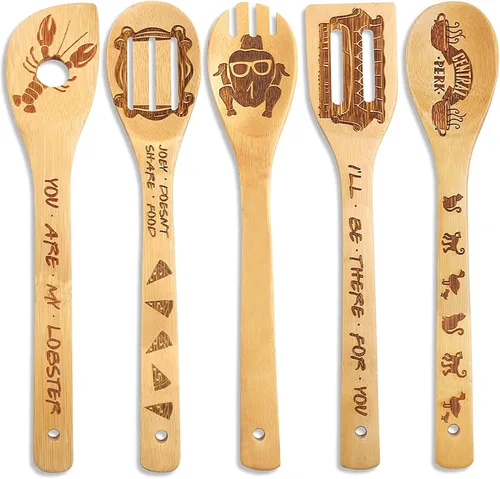 Vista 8 de Cucharas de bambú orgánico The Little Mermaid para cocinar patrón de cartton personalizado cocina utensilios quemados espátula artículos