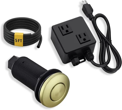 Vista 10 de BESTILL Kit de interruptor de aire superior para eliminación de basura, botón negro mate de 3.6 pulgadas de largo con cubierta de latón, módulo