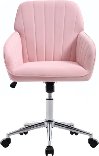 Vista 15 de Silla de escritorio de oficina en casa, silla de tocador, moderna silla con respaldo bajo ajustable de terciopelo, silla de oficina tapizada
