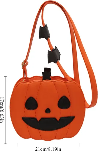 Vista 6 de Bolso de Halloween con diseño de calabaza, bolso cruzado novedoso de piel sintética, bolso cruzado de calabaza de Halloween