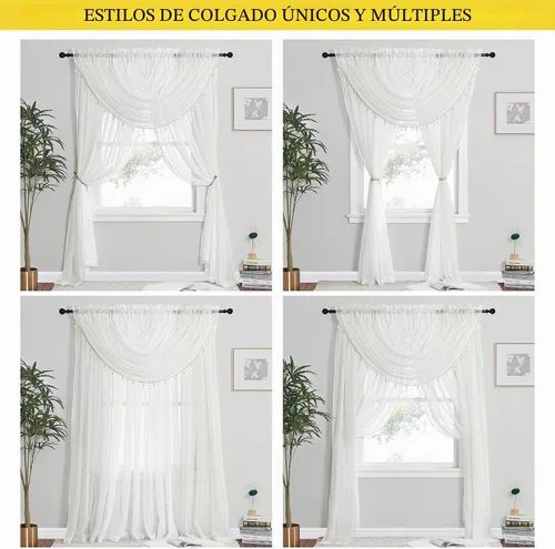 Vista 2 de NICETOWN Juego de 4 cortinas transparentes con cenefa adjunta con cuentas, cortinas de cascada para sala de estar, guardería de bebé, decoración