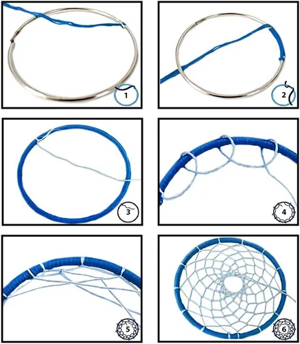 Vista 3 de Paquete de 5 aros de metal plateado (5 pulgadas), atrapasueños, macramé y manualidades