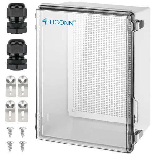 Vista 26 de TICONN - Caja de conexiones eléctricas impermeable IP67 con carcasa de plástico ABS con tapa con bisagras con placa de montaje, soportes de pared