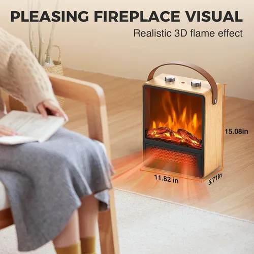 Vista 6 de Riseon - Calefactor eléctrico de chimenea para uso en interiores, 1500 W/750 W, calefactor de espacio con llama LED 3D, protección de doble