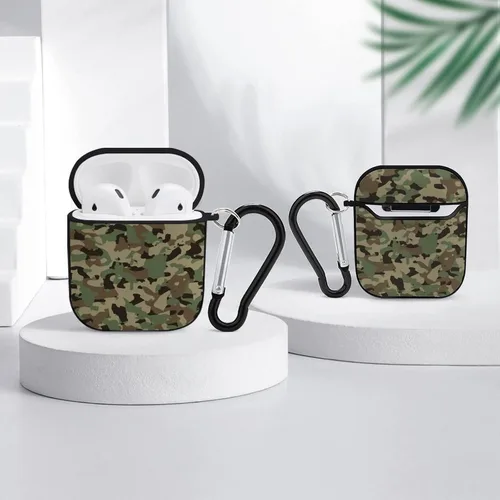 Vista 4 de Funda protectora de silicona compatible con AirPods 2 y 1 (camuflaje militar de camuflaje frío)