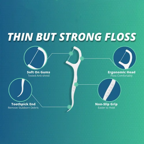 Vista 2 de Púas de hilo dental sin sabor, 50 púas de dientes de viaje, palitos de hilo dental para dientes, automóvil, oficina de trabajo, familia, hotel