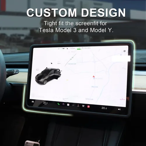 Vista 4 de Rislobx Protector de pantalla para Tesla Model 3/Y, accesorios con marco inferior ampliado, protección de pantalla de consola central de silicona