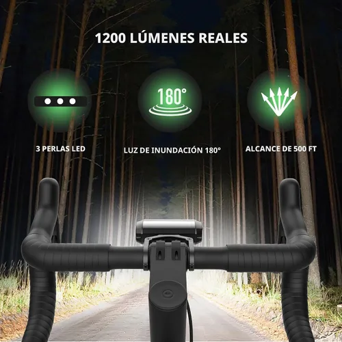 Vista 2 de Luces de bicicleta superbrillantes para conducción nocturna, luz de bicicleta de alto lumen delantera y trasera, juego de faros delanteros