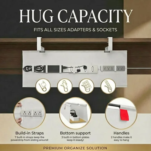 Vista 8 de Organizador de cables para debajo del escritorio, sin taladro, organizador de cables de 28 pulgadas de largo x 6 pulgadas de ancho, almohadillas