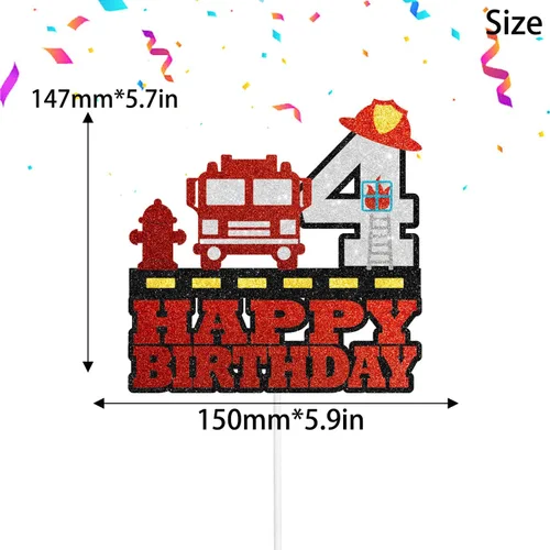Vista 2 de Decoración para pastel de fuego de 4º cumpleaños – Sombrero de hidrante de escalera de camión temática para fiesta de cumpleaños SugarGera