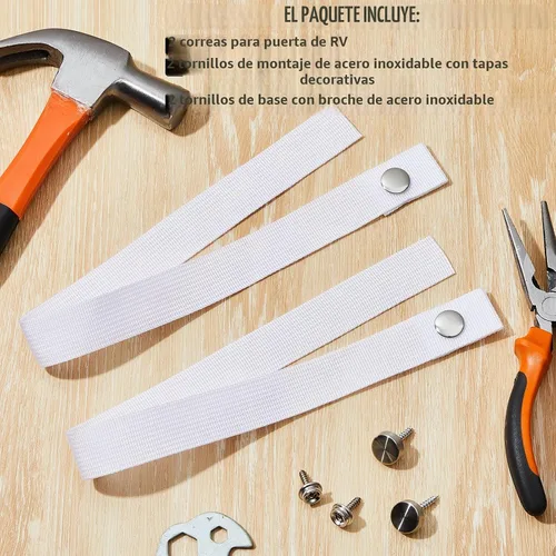Vista 3 de 2 correas para puerta de caravana con 4 broches de botón de 18 pulgadas, correa de puerta corrediza para cámper RV con correa de escalera de barco a