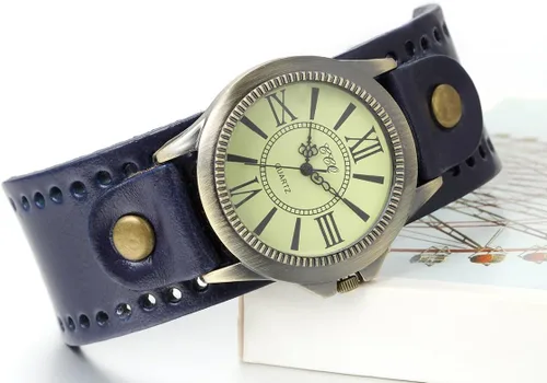 Vista 2 de JewelryWe Vintage Leather Strap Wide Band Wristwatch Cuff Quartz Watch for Men Women Halloween Christmas for Christmas