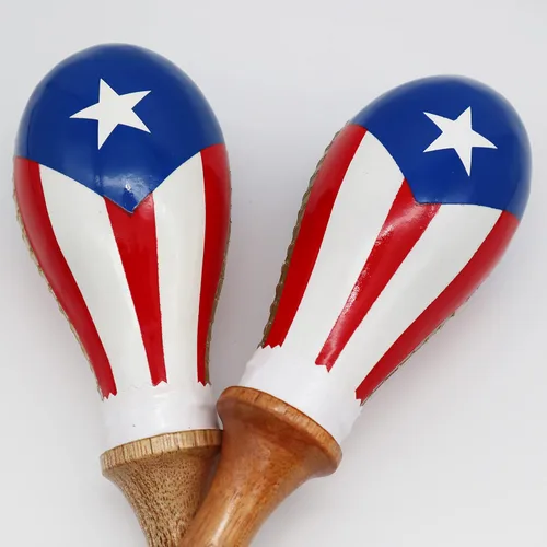 Vista 2 de Estilo Salsa - Bandera Puertorriqueña Maracas de Cuero Crudo - Maracas Professional Sound