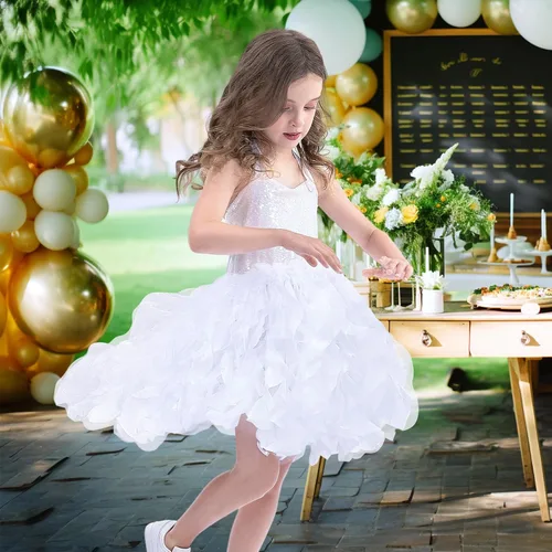 Vista 6 de Vestido tutú para niñas con capas de organza y sauces, traje de cumpleaños, vestido de fiesta de tul con lentejuelas para Pascua, cumpleaños
