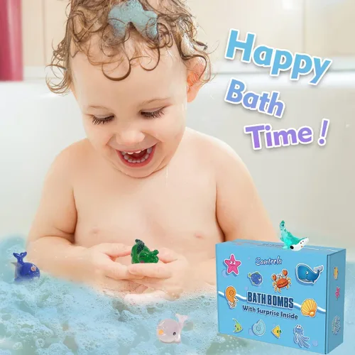 Vista 3 de Bombas de baño para niños con juguetes sorpresa en el interior, paquete de 12 bombas de baño para niños, juego de regalo para niñas y niños
