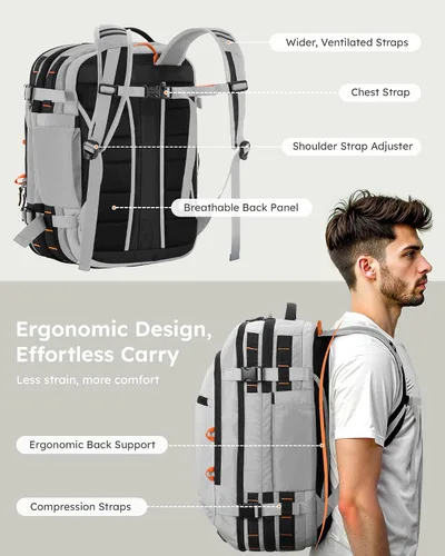 Vista 8 de Tolaccea - Mochila de viaje, aprobada para vuelos TSA, equipaje de mano para negocios, mochila resistente para computadora de gran tamaño, duradera