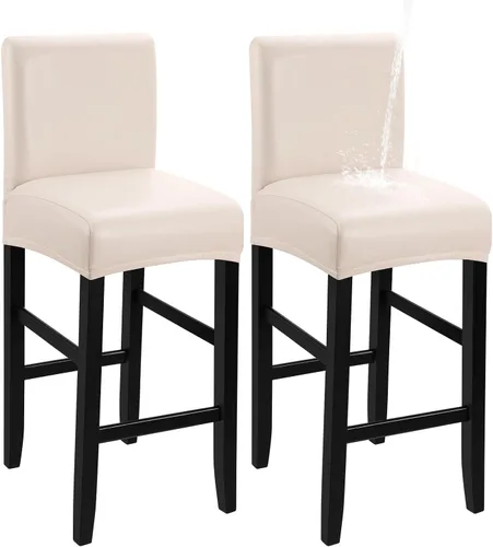 Vista 9 de YISUN - Fundas para taburete de bar, mezcla de forro polar elástico y poliéster, lavables y removibles, para taburete de bar y silla alta, con Beige