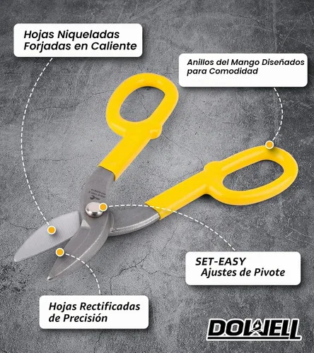 Vista 3 de DOWELL Cortadores de metal de 8 pulgadas con hoja plana, con cómodo mango de goma amarilla para manitas, techadores, mecánicos, propietarios