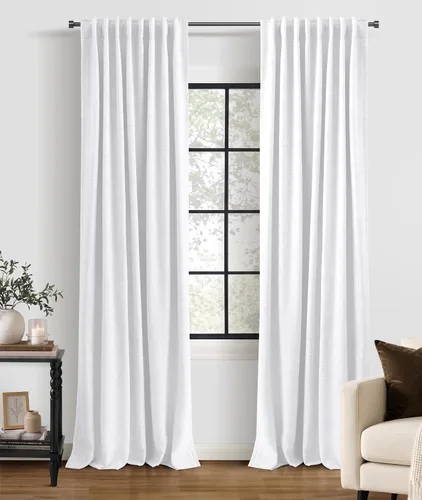 Vista 12 de INOVADAY Cortinas 100% opacas de 84 pulgadas de largo, juego de 4 paneles de lino con pestaña trasera y bolsillo para barra, cortinas opacas