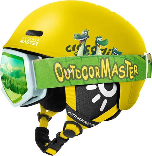 Vista 11 de OutdoorMaster - Juego de casco y gafas de esquí para niños, casco de snowboard, carcasa de PC duradera y espuma EPS, casco de nieve con 12 Blanco