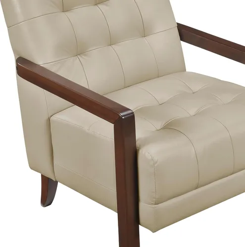 Vista 9 de Lexicon - Silla decorativa moderna, de lujo, de piel genuina, para sala de estar, con cojines capitonados, sillón con estructura de madera maciza