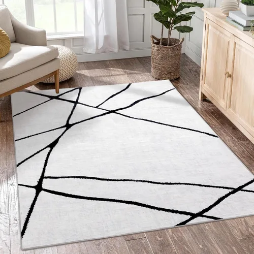 Vista 11 de YIHOUSE Alfombra lavable de 5 x 7 pies, moderna abstracta en blanco y negro, antideslizante, para dormitorio, oficina en casa (abstracto, 5 x 7 pies)