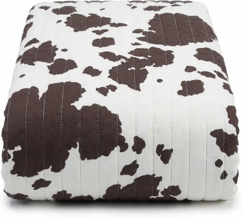 Vista 2 de Bessie - Colcha tamaño King, ropa de cama de algodón occidental con estampado de vaca marrón y blanca, colcha reversible, 106 x 92 pulgadas