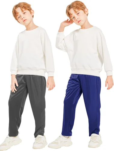 Vista 6 de Resinta Paquete de 4 pantalones deportivos para niños, pantalones deportivos de forro polar con bolsillos y cordón