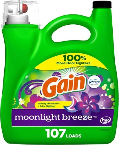 Vista 17 de Gain Detergente líquido para ropa con defensa del olor, aroma Moonlight Breeze, jabón de lavandería para lavadoras HE, 60 onzas líquidas, 45 cargas