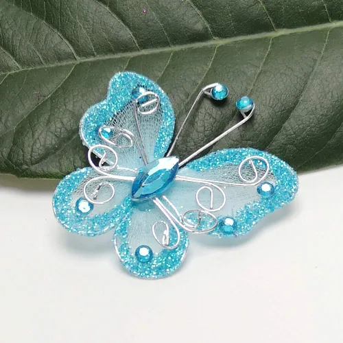 Vista 2 de Chenkou Craft Decoraciones de boda de mariposa de alambre de organza azul 26pcs