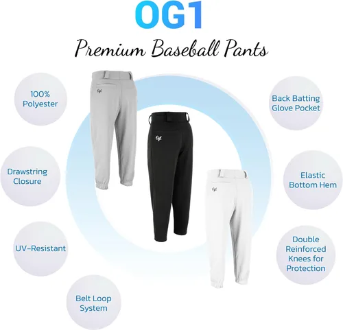 Vista 4 de Pantalón de béisbol prémium para jóvenes, 100% poliéster, longitud completa, parte inferior elástica