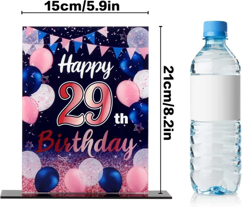 Vista 129 de LINGTEER Decoraciones de feliz cumpleaños número 11, 2 piezas de soporte de acrílico con impresión de pie rosa y azul, tablero de telón de fondo
