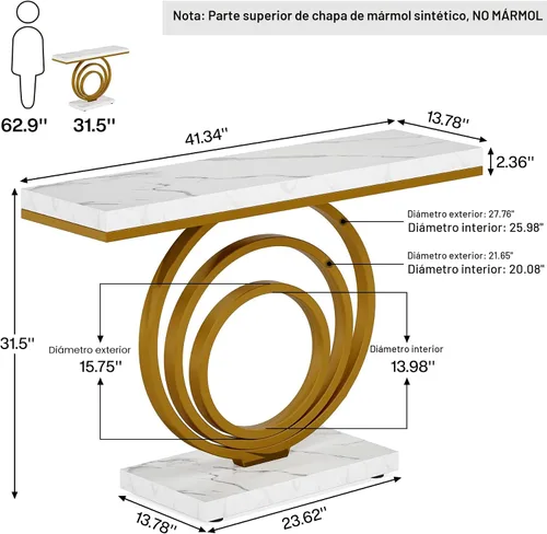 Vista 2 de Tribesigns Mesa de entrada dorada de 41 pulgadas, moderna mesa consola estrecha y larga, mesa decorativa contemporánea para sala de estar, pasillo