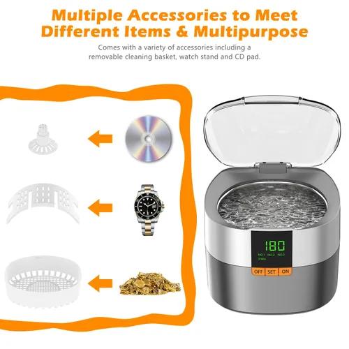 Vista 6 de KECOOLKE Máquina de limpieza ultrasónica de joyas, limpiador sónico de 25.4 fl oz con temporizador digital para anteojos, anillos, plata, solución