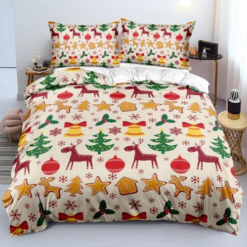 Vista 12 de Juego de funda de edredón de Navidad 3D, fundas de edredón y fundas de almohada con patrón de lazo rojo, juegos de ropa de cama de color pulido