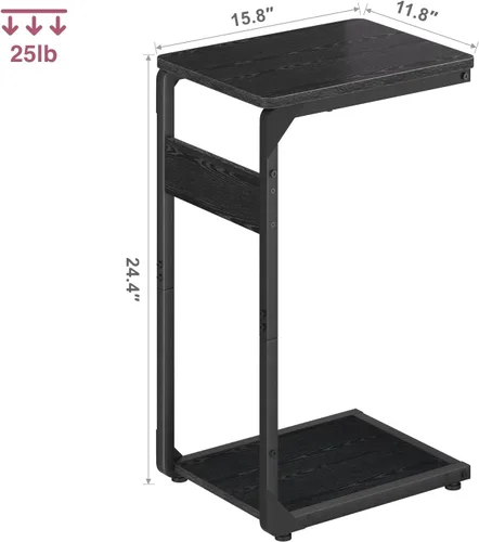 Vista 2 de Mesa auxiliar pequeña con pedestal de madera para sofá, mesa auxiliar en forma de C, bandejas de TV para comer, bebidas de café, cena, comida