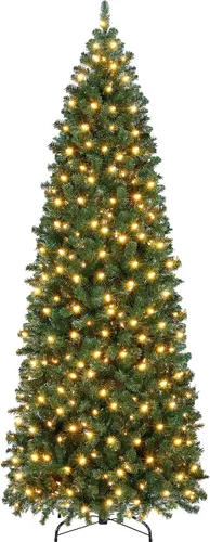 Vista 18 de Yaheetech Árbol de Navidad de Abeto Tipo Lápiz Preiluminado con Nieve Artificial de 6 pies con Bisagras, Árbol de Navidad Delgado para Esquina Negro