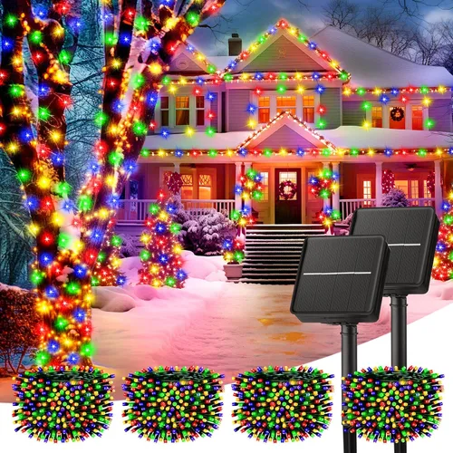 Vista 17 de Minetom Luces de Cadena Solares para Exteriores, 40 pies, 100 Luces LED de Cadena Alimentadas por Energía Solar con 8 Modos de Iluminación, Luces