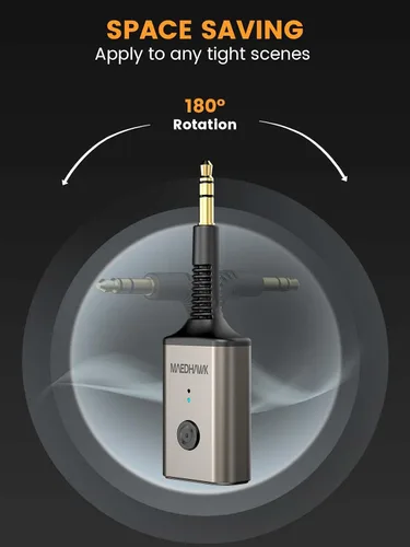 Vista 5 de MaedHawk Receptor de audio inalámbrico Bluetooth 5.3 portátil, adaptador giratorio de 0.138 in para altavoz estéreo de coche, auriculares con cable