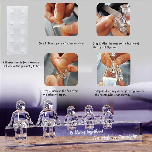 Vista 4 de Ornalrist Regalos de boda de cristal para el 15º aniversario para ella y él, 15 años juntos hicimos un adorno de cristal familiar para esposa, 1 niño