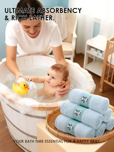 Vista 4 de HIPHOP PANDA Toallitas para bebé, rayón hecho de bambú - 2 capas ultra suaves y absorbentes, toallita facial de baño para recién nacidos - toallitas