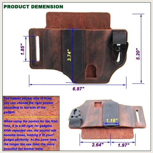 Vista 6 de Funda multiherramienta para cinturón organizador de bolsillo EDC de cuero por LIPOUD
