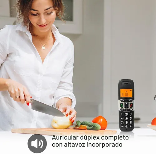 Vista 3 de Teléfono inalámbrico Ornin D1004 para el hogar, tecnología ECO, pantalla LCD ámbar de 1.6 pulgadas, identificador de llamadas, botones grandes