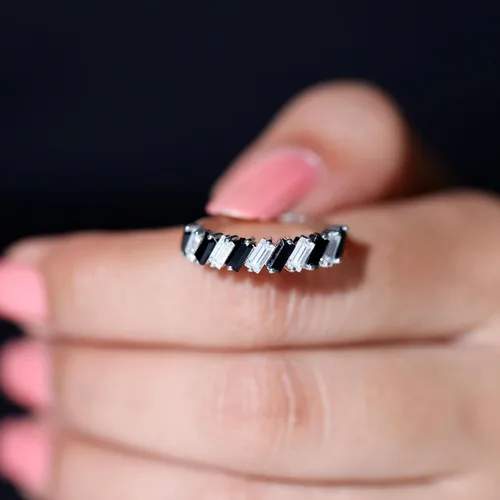 Vista 4 de Anillo de boda de ónix negro real (calidad AAA, joyería de piedras preciosas apilables para mujeres)